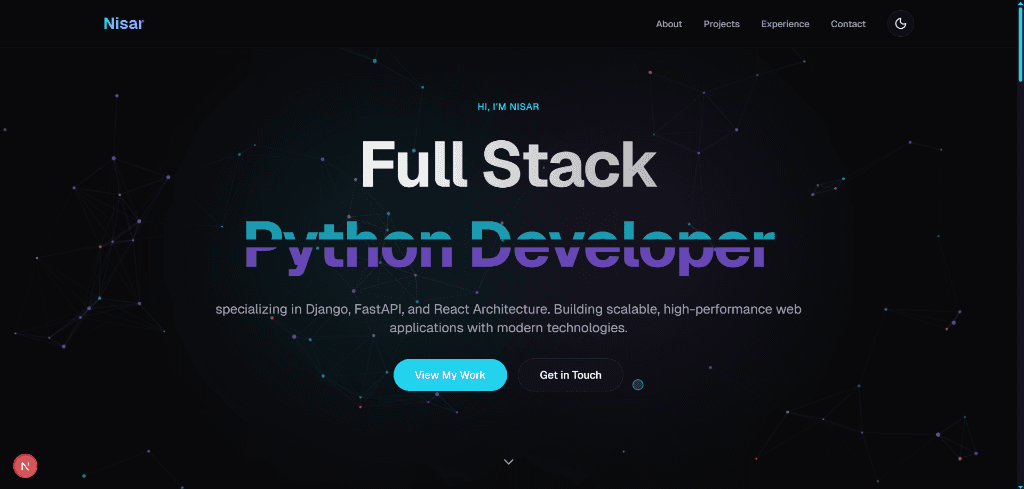 Developer Portfolio - A high-performance, interactive portfolio website built with Next.js 14, TypeScript, and Tailwind CS - Built by Nisar K using Next.js 14, React, TypeScript